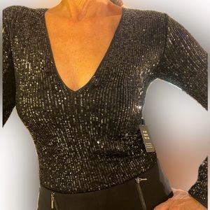 Express V-neck, sequin, bodysuit, holiday fancy sparkly sizeS